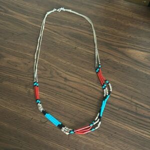 Silver and turquoise hishi necklace